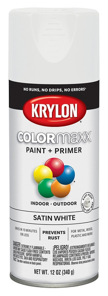 Krylon COLORmaxx K05577007 Spray Paint, Satin, White, 12 oz, Aerosol Can [SKU: ORG7241748]