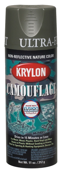 Krylon K04293777 Camouflage Paint, Ultra-Flat, Olive, 12 oz, Aerosol Can [SKU: ORG1987841]