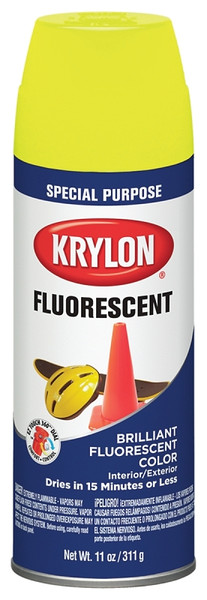 Krylon K03104888 Fluorescent Paint, Gloss, Lemon Yellow, 11 oz, Aerosol Can [SKU: ORG2809259]