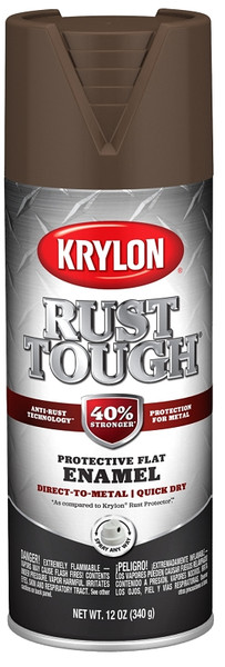 Krylon Rust Tough K09270008 Enamel, Flat, Leather Brown, 12 oz, Can [SKU: ORG2858223]
