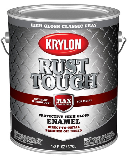 Krylon Rust Tough K09738008 Enamel, Gloss, Classic Gray, 1 gal [SKU: ORG2858694]
