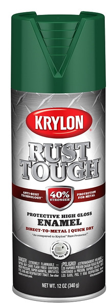 Krylon Rust Tough RTA9215 Rust Preventative Enamel, Gloss, Forest Green, 12 oz, Aerosol Can [SKU: ORG5865282]