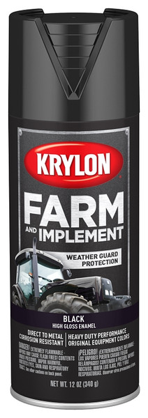 Krylon K01931007 Farm and Implement Paint, Gloss, Black, 12 oz [SKU: ORG2997195]