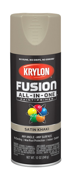 Krylon Fusion K02740007 Primer and Spray Paint, Satin, Khaki, 12 oz, Aerosol Can [SKU: ORG2809465]