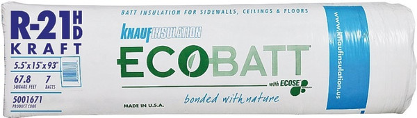 Knauf Insulation B47EV R21K Insulation, 93 in L, 15 in W, R21 R-Value, Fiberglass, Natural Brown [SKU: ORG0302596]