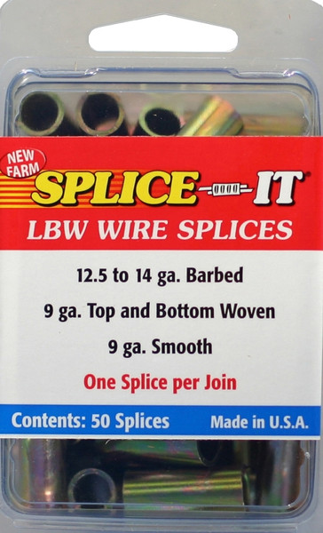 NEW FARM LBW5 Wire Splice, Stainless Steel, For: 12.5 to 14 ga Barbed Wire, 9 ga Top and Bottom Woven Fence [SKU: ORG6636195]