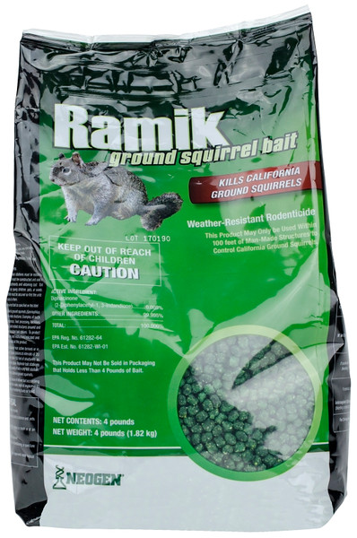 Ramik 116352 Ground Squirrel Bait, Pellet, Characteristic, Mild, Green, 4 lb Pouch [SKU: ORG7195258]
