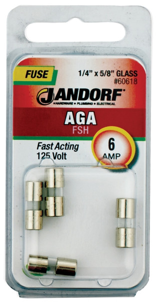 Jandorf 60618 Fast Acting Fuse, 6 A, 125 V, 1 kA Interrupt, Glass Body [SKU: ORG3397726]