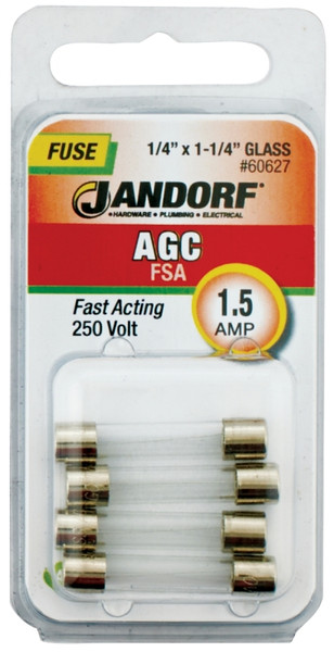 Jandorf 60627 Fast Acting Fuse, 1.5 A, 250 V, 100 A, 10 kA Interrupt, Glass Body [SKU: ORG3397833]