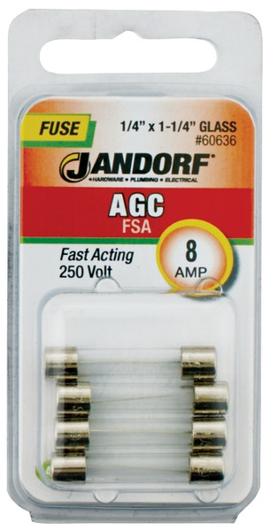 Jandorf 60636 Fast Acting Fuse, 8 A, 250 V, 200 A, 10 kA Interrupt, Glass Body [SKU: ORG3397924]