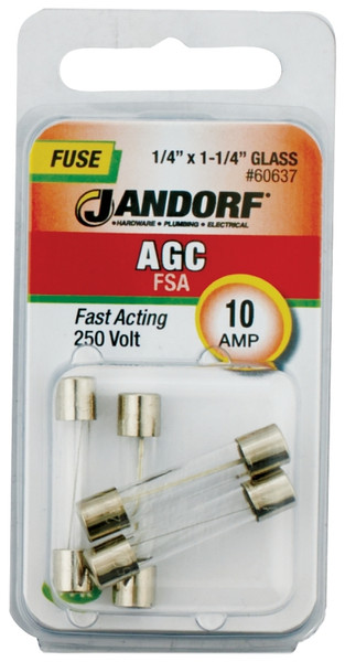 Jandorf 60637 Fast Acting Fuse, 10 A, 250 V, 200 A, 10 kA Interrupt, Glass Body [SKU: ORG3397940]