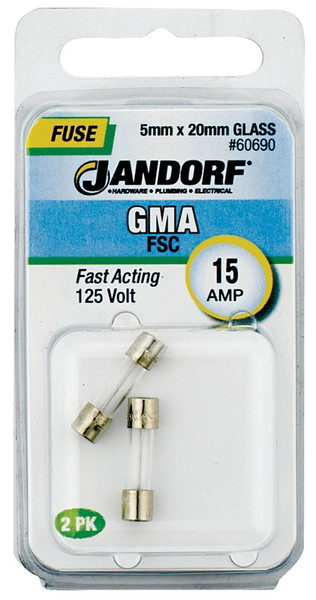 Jandorf 60690 Fast Acting Fuse, 15 A, 125 V, 150 A Interrupt, Glass Body [SKU: ORG3398534]