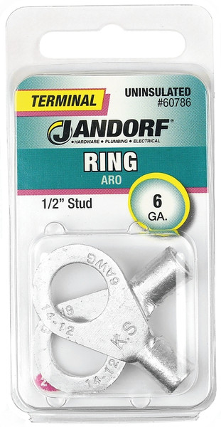 Jandorf 60786 Ring Terminal, 6 AWG Wire, 1/2 in Stud, Copper Contact [SKU: ORG3399672]