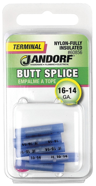 Jandorf 60856 Butt Splice Connector, 16 to 14 AWG Wire, Nylon Insulation, Copper Contact, Blue [SKU: ORG3400538]
