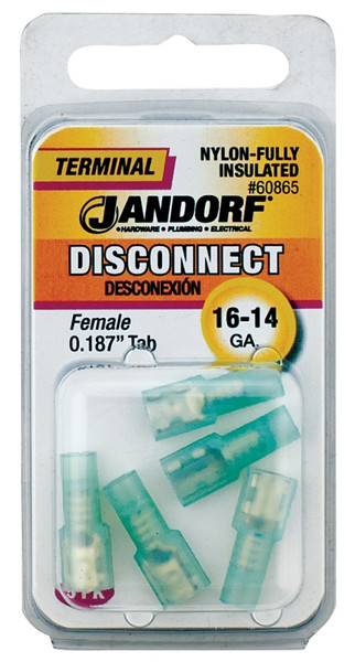 Jandorf 60865 Disconnect Terminal, 16 to 14 AWG Wire, Nylon Insulation, Copper Contact, Clear [SKU: ORG3400637]