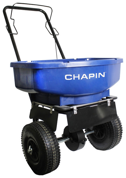 CHAPIN 81008A Salt and Ice Melt Spreader, 80 lb Capacity, Steel Frame, Poly Hopper, Pneumatic Wheel [SKU: ORG0208181]
