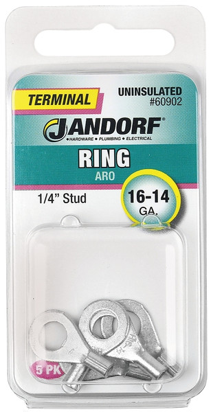 Jandorf 60902 Ring Terminal, 16 to 14 AWG Wire, 1/4 in Stud, Copper Contact [SKU: ORG3401031]