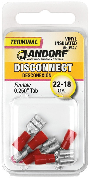 Jandorf 60947 Disconnect Terminal, 22 to 18 AWG Wire, Vinyl Insulation, Copper Contact, Red [SKU: ORG3401577]