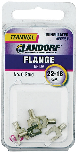 Jandorf 60951 Spade Terminal, 22 to 18 AWG Wire, #6 Stud, Copper Contact [SKU: ORG3401619]