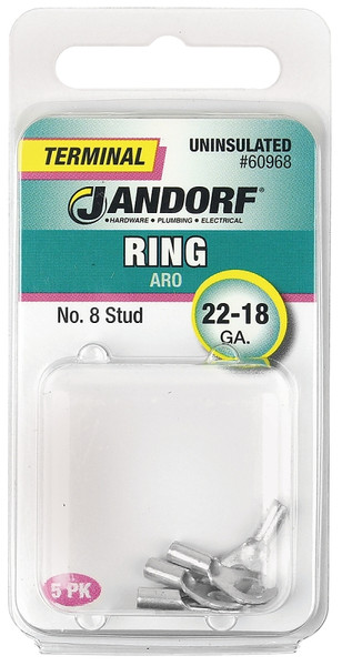 Jandorf 60968 Ring Terminal, 22 to 18 AWG Wire, #8 Stud, Copper Contact [SKU: ORG3401817]