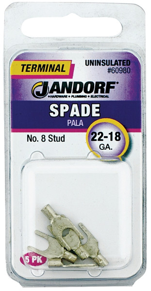 Jandorf 60980 Spade Terminal, 600 V, 22 to 18 AWG Wire, #8 Stud, Copper Contact [SKU: ORG3401940]