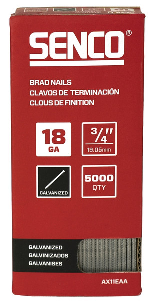 SENCO AX11EAA Nail, 3/4 in L, 18 Gauge, Steel, Electro-Galvanized, Brad, Medium Head, Smooth Shank [SKU: ORG5928544]