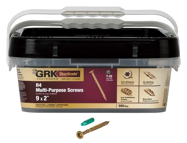 GRK Fasteners R4 120990 Screw, #9 Thread, 2 in L, W-Cut Thread, Bugle Head, Star Drive, Self-Tapping Point, Steel [SKU: ORG5149919]