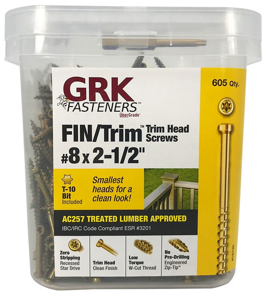 GRK Fasteners FIN/Trim 16730 Screw, #8 Thread, 2-1/2 in L, Trim Head, Star Drive, Steel, 605 PAIL [SKU: ORG3661949]