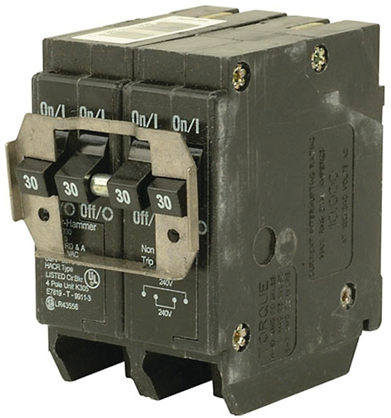 Cutler-Hammer BQ230230 Circuit Breaker with Rejection Tab, Quad, Type BQ, 30 A, 4 -Pole, 120/240 V, Plug Mounting [SKU: ORG8080350]