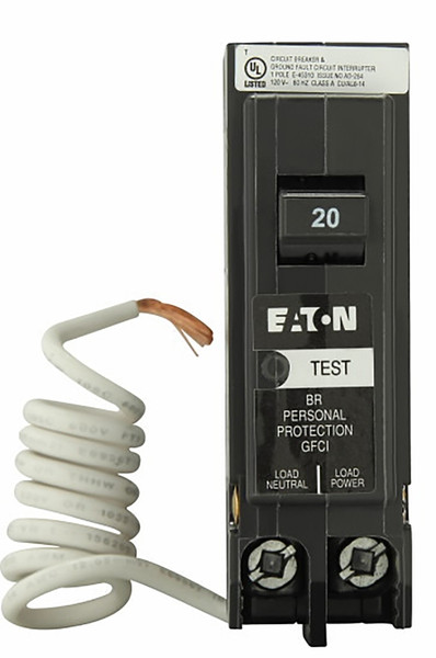 EATON BRN120GF Circuit Breaker, GFCI, Type BR, 20 A, 1 -Pole, 120/240 VAC, Trip-to-Center Trip, Plug Mounting [SKU: ORG7343114]