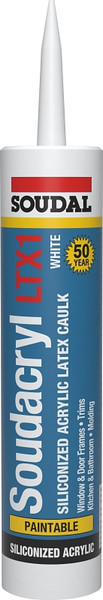 Soudal Soudacryl LTX1 5823521 Siliconized Acrylic Latex Caulk, White, -20 to 185 deg F, 10.1 fl-oz Cartridge [SKU: ORG5823521]