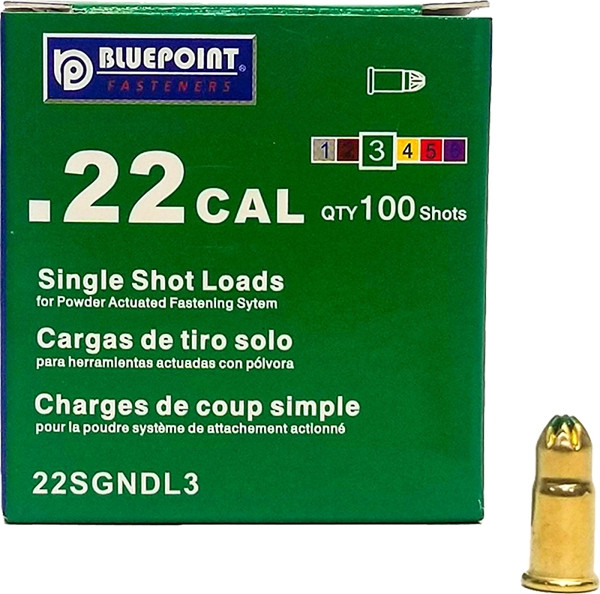 BLUE POINT FASTENERS 22SGNDL3 Low Velocity Single Shot Load, 0.22 Caliber, Power Level: #3, Green Code, 1-Load [SKU: ORG0622399]