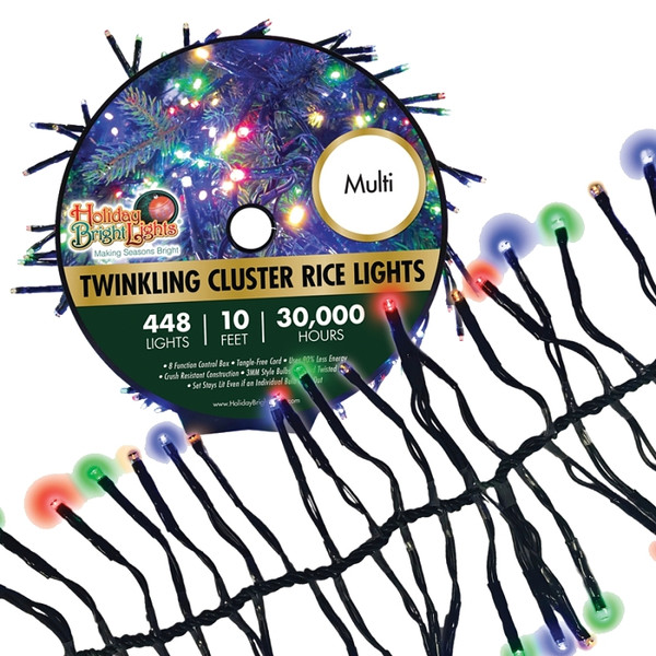 Holiday Bright Lights LED-3MCR448-GMU Cluster Light Set, 448-Lamp, LED Rice Lamp, 30,000 hrs Average Life, 10 ft L [SKU: ORG7702509]