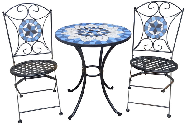 Seasonal Trends IP-21018 Bistro Mosaic Dining Set, 3-Piece, 225 lb Seating, Steel/Tile Tabletop, Black Table [SKU: ORG7370265]
