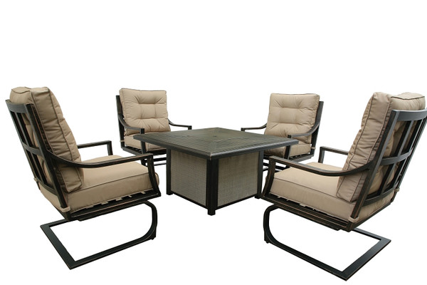 Seasonal Trends MS42003 Fairmont Fire Table Chat Set, Aluminum Top Table with Textilene Side Panels, Beige [SKU: ORG8140147]