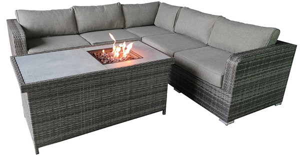 Seasonal Trends 201601 Venetia Seating Sectional Set, Aluminum/Ceramic Tile/PE Wicker, Gray, 4-Piece [SKU: ORG7370349]