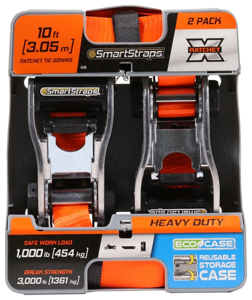 SmartStrap 340 Tie-Down, 1-1/4 in W, 10 ft L, Polyester, Orange, 1000 lb, S-Hook End Fitting, Steel End Fitting [SKU: ORG4795142]