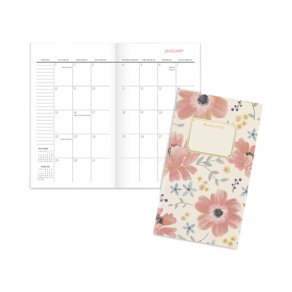 Badge Floral Two-Year Monthly Planner, Badge Floral Artwork, 6 x 3.5, Blue/Green Cover, 24-Month (Jan to Dec): 2023 to 2024 [SKU: AAG1641F021]