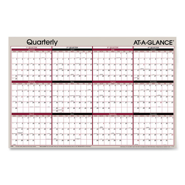 Vertical/Horizontal Erasable Quarterly/Monthly Wall Planner, 24 x 36, White/Black/Red Sheets, 12-Month (Jan to Dec): 2023 [SKU: AAGA123]