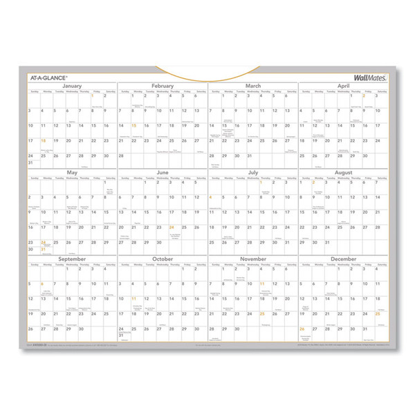 WallMates Self-Adhesive Dry Erase Yearly Planning Surfaces, 24 x 18, White/Gray/Orange Sheets, 12-Month (Jan to Dec): 2023 [SKU: AAGAW506028]