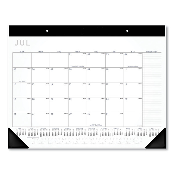 Academic Monthly Desk Pad, 21.75 x 17, White/Black Sheets, Black Binding/Corners, 12-Month (July to June): 2022 to 2023 [SKU: AAGAY24X00]