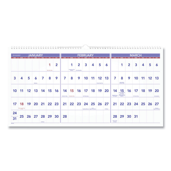 Deluxe Three-Month Reference Wall Calendar, Horizontal Orientation, 24 x 12, White Sheets, 15-Month (Dec-Feb): 2022 to 2024 [SKU: AAGPM1428]