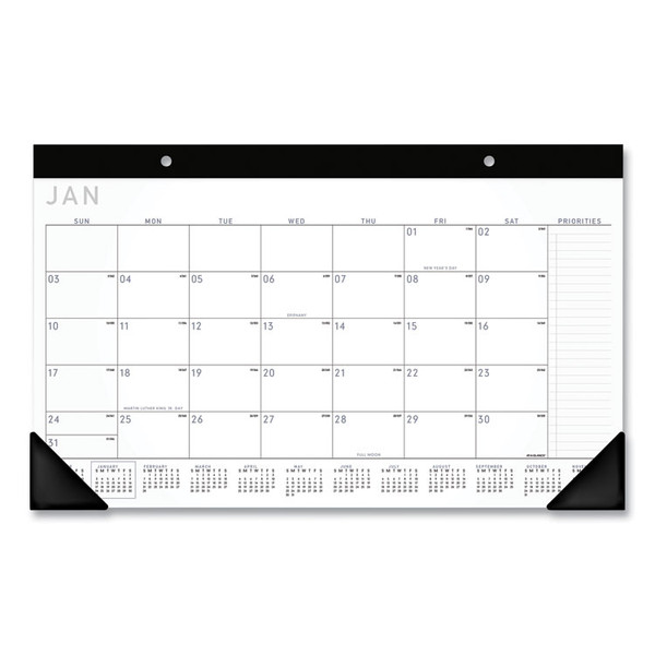 Contemporary Monthly Desk Pad, 18 x 11, White Sheets, Black Binding/Corners,12-Month (Jan to Dec): 2023 [SKU: AAGSK14X00]