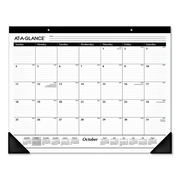 Academic Year Ruled Desk Pad, 21.75 x 17, White Sheets, Black Binding, Black Corners, 16-Month (Sept to Dec): 2022 to 2023 [SKU: AAGSK241600]