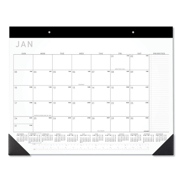Contemporary Monthly Desk Pad, 22 x 17, White Sheets, Black Binding/Corners,12-Month (Jan to Dec): 2023 [SKU: AAGSK24X00]