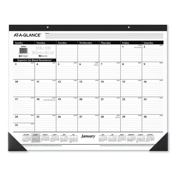Ruled Desk Pad, 24 x 19, White Sheets, Black Binding, Black Corners, 12-Month (Jan to Dec): 2023 [SKU: AAGSK3000]
