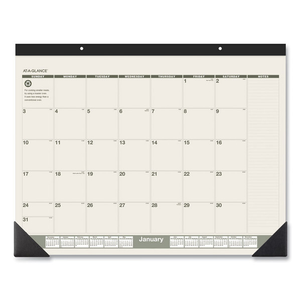 Recycled Monthly Desk Pad, 22 x 17, Sand/Green Sheets, Black Binding, Black Corners, 12-Month (Jan to Dec): 2023 [SKU: AAGSK32G00]