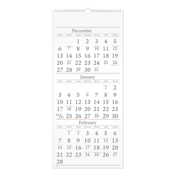 Three-Month Reference Wall Calendar, 12 x 27, White Sheets, 15-Month (Dec to Feb): 2022 to 2024 [SKU: AAGSW11528]