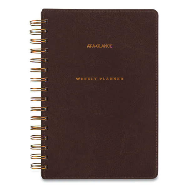 Signature Collection Distressed Brown Weekly Monthly Planner, 8.5 x 5.5, Brown Cover, 13-Month (Jan to Jan): 2023 to 2024 [SKU: AAGYP20009]