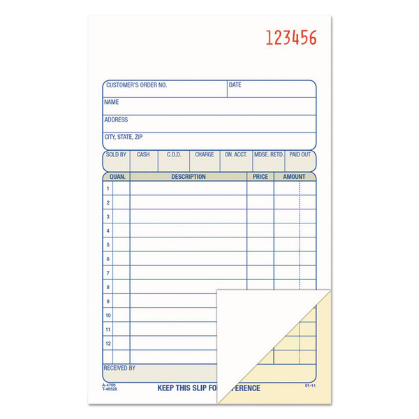 2-Part Sales Book, 12 Lines, Two-Part Carbon, 6.69 x 4.19, 50 Forms Total [SKU: ABFDC4705]